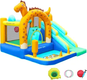 Doctor Dolphin Bounce House Slide Dinosaur Inflatable Bouncy Castle Jumping Castle with Tunnels Ball Pit for Toddlers Kids 3-8 Years Old