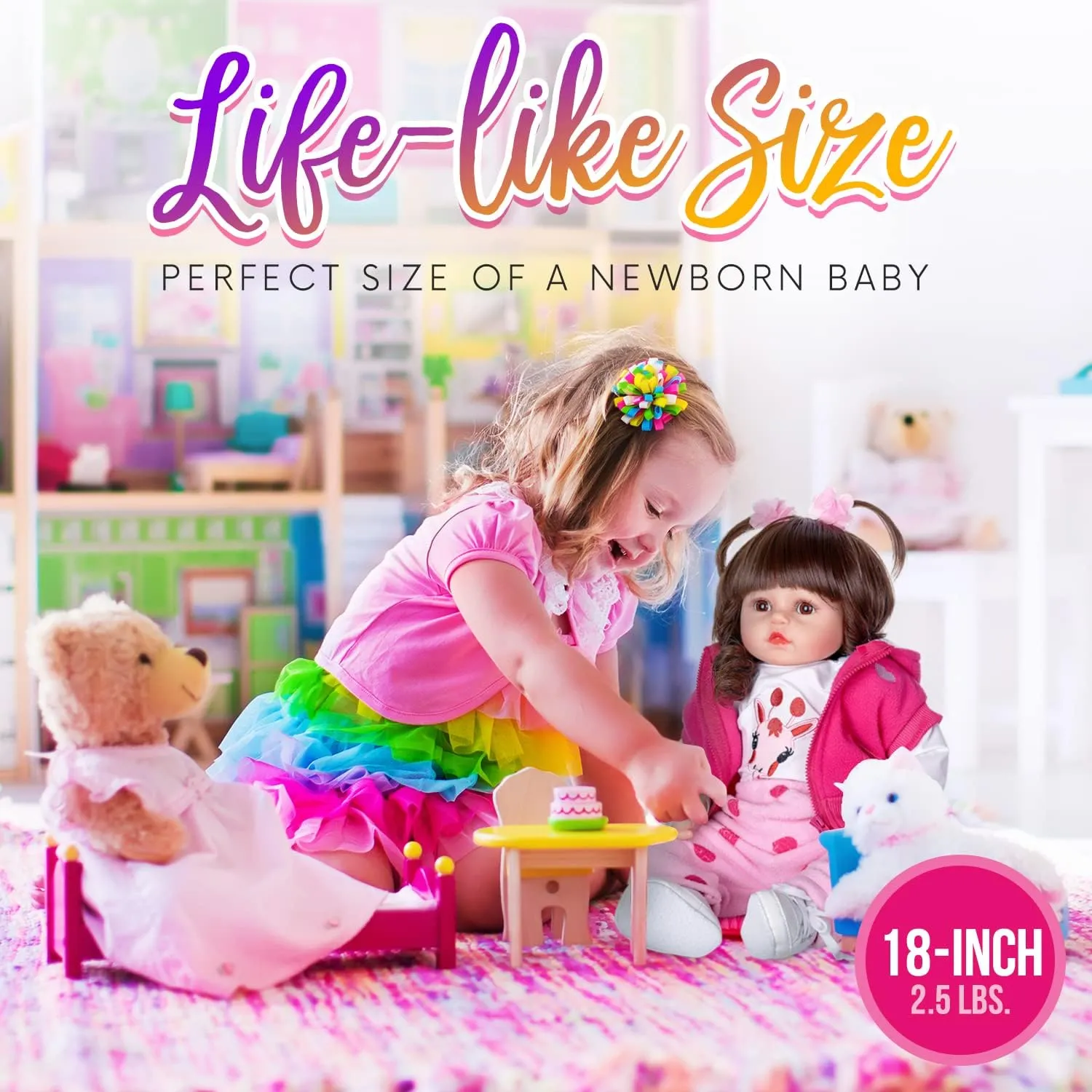 DOLLHOOD Reborn Baby Dolls - 18-Inch Realistic Baby Doll with Complete Baby Doll Accessories - Lifelike, Soft Newborn Girl Doll with 360° Movable Arms and Legs. Includes Birth Certificate