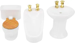 Dollhouse Miniature Bathroom Set, Miniature Furniture Toys Ceramic 1/24 Scale, Porcelain Bathtub, Toilet, Sink, White