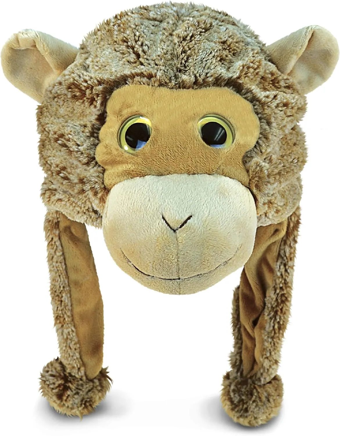 DolliBu Brown Monkey Plush Hat - Super Soft Warm Hat with Ear Flaps, Funny Plush Party Crazy Hat, Stuffed Animal Monkey Halloween Costume Toy Hat, Cozy Fleece Winter Hat for Kids & Teens - One Size