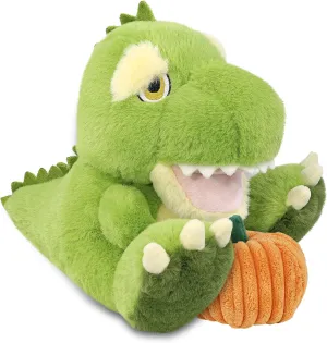 DolliBu Eco Friendly Super Soft T-Rex Dinosaur Stuffed Animal with Pumpkin Decor - Pumpkin Plush Animal for Fall, Halloween and Thanksgiving, Pumpkin Toy for Baby, Kids, Adults - 9 Inches
