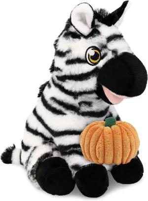 DolliBu Eco Friendly Super Soft Zebra Stuffed Animal with Pumpkin Decor - Pumpkin Plush Animal for Fall, Halloween and Thanksgiving, Pumpkin Toy for Baby, Kids, Adults - 13.5 Inches