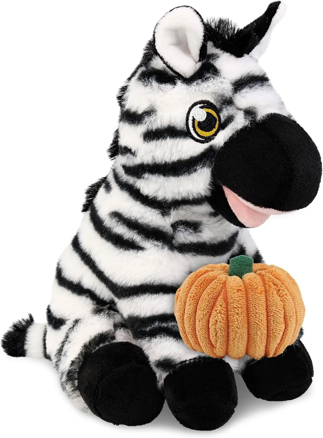 DolliBu Eco Friendly Super Soft Zebra Stuffed Animal with Pumpkin Decor - Pumpkin Plush Animal for Fall, Halloween and Thanksgiving, Pumpkin Toy for Baby, Kids, Adults - 13.5 Inches