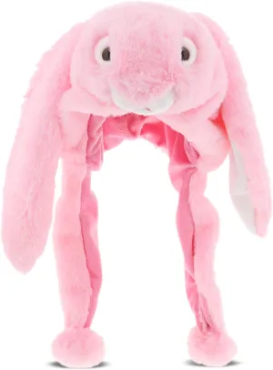 DolliBu Pink Bunny Plush hats - Super Soft Warm Hat with Ear Flaps, Funny Plush Party Crazy Hat, Stuffed Animal Halloween Costume Funny Toy Hat, Cozy Fleece Winter Hat for Kids & Teens - One Size