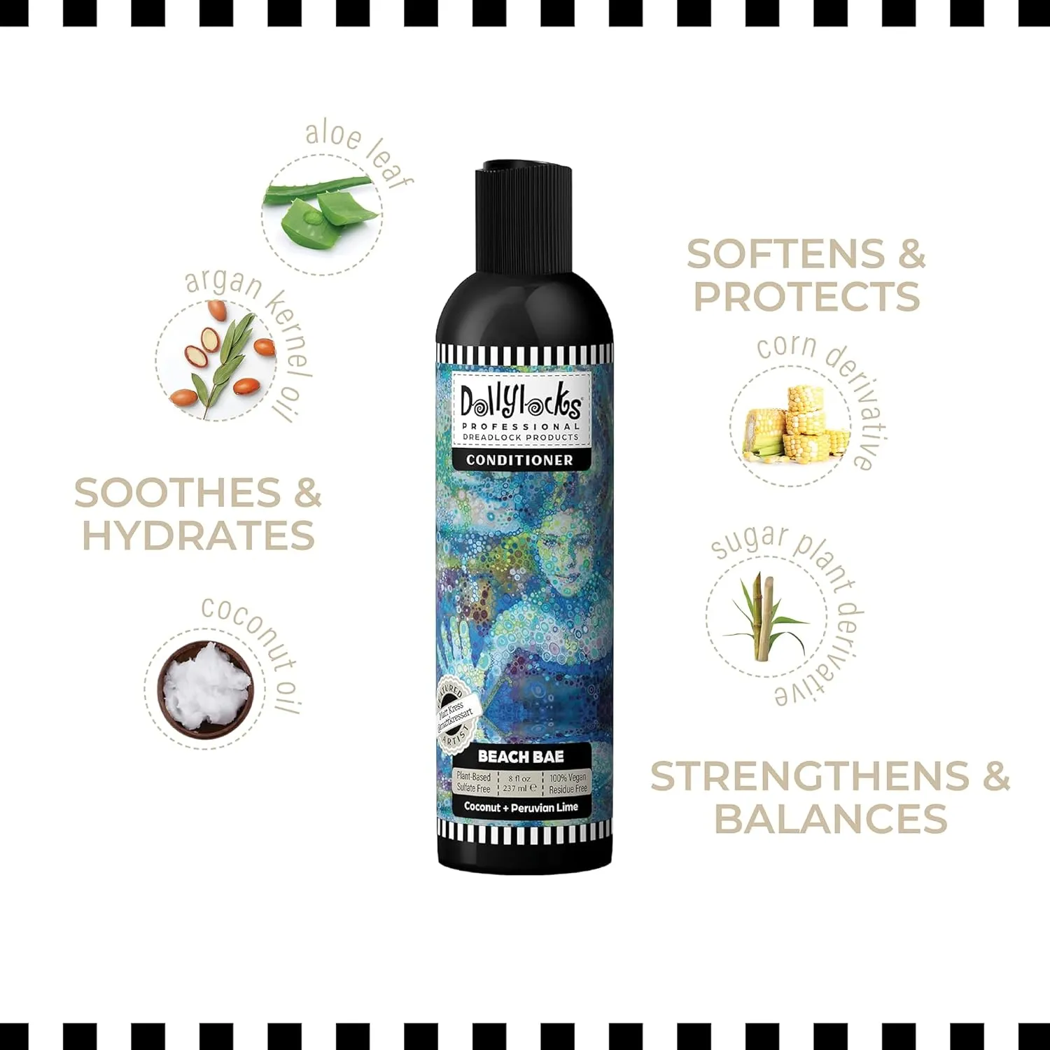 Dollylocks Conditioner – Dreadlock Moisturizer & Loc Conditioner for Dreads, Plant-Based, Residue Free & Vegan (Beach Bae Scent, 8oz)