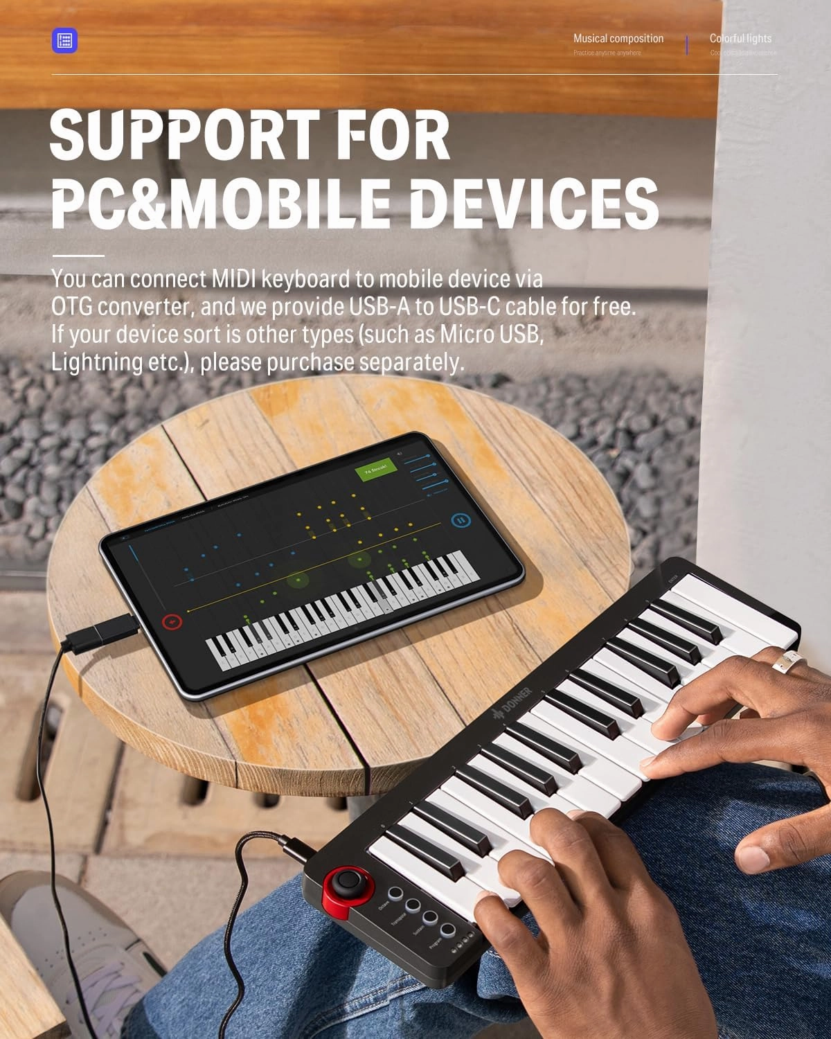Donner Mini MIDI Keyboard, N-25 25 Key MIDI Controller for Beginner with Velocity-Sensitive Mini Keys&Light-up Rocker&Music Production Software, Small Controlador MIDI with 40 Teaching Courses