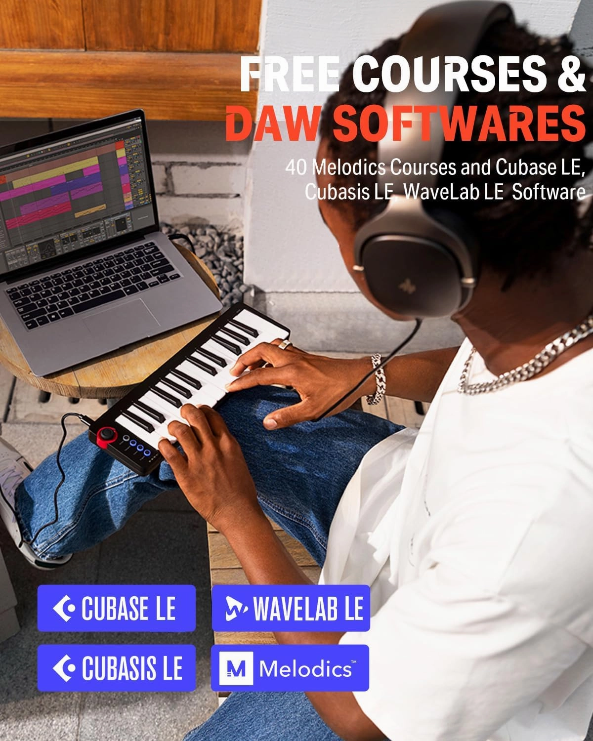 Donner Mini MIDI Keyboard, N-25 25 Key MIDI Controller for Beginner with Velocity-Sensitive Mini Keys&Light-up Rocker&Music Production Software, Small Controlador MIDI with 40 Teaching Courses
