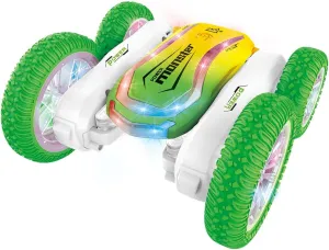 Double Sided Driving Fast RC Stunt Car with 360-degree Flips, All Terrain Tires & LED Light, Indoor/Outdoor 4WD Off Road Stunt Car for Boys Kids, Green