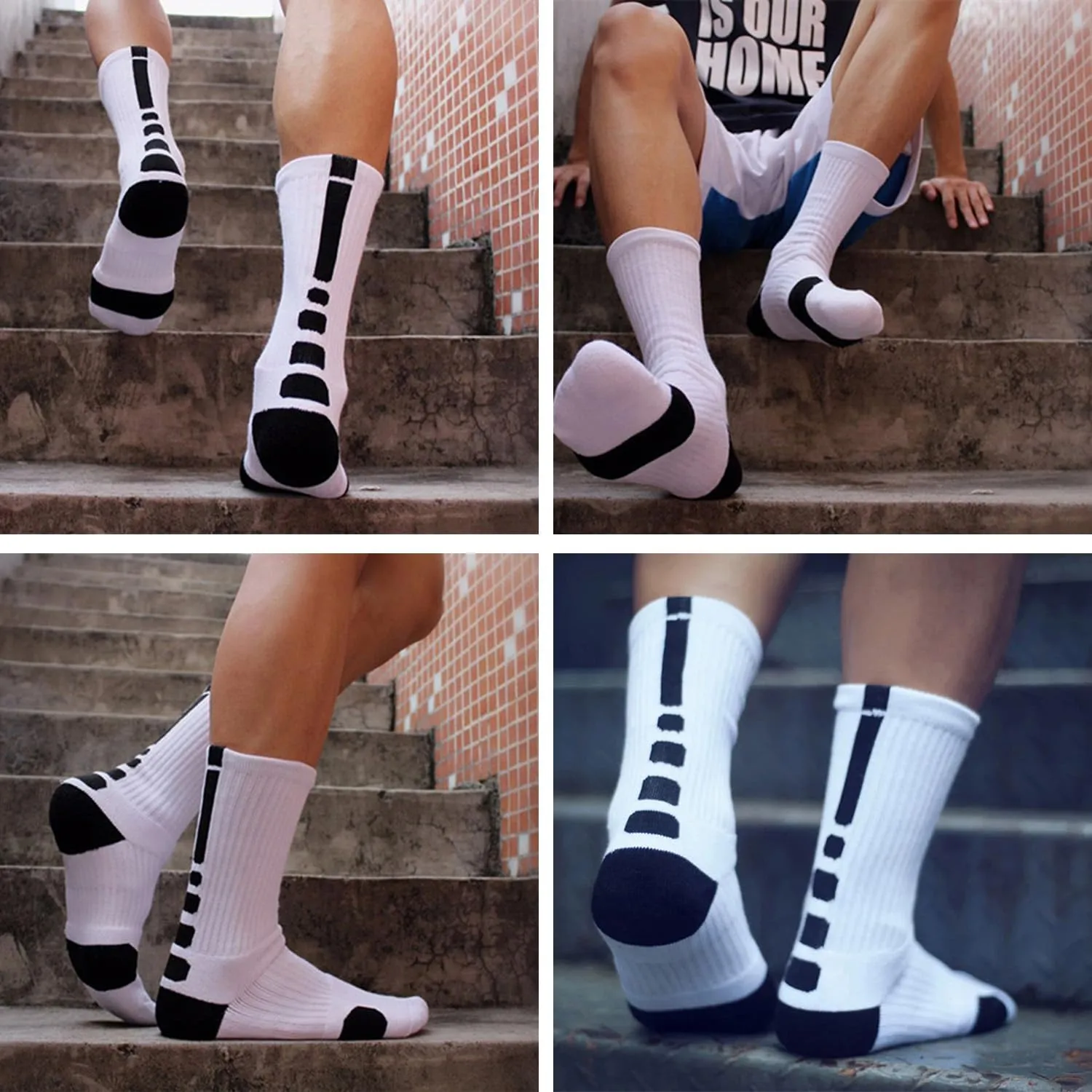 DRASEX Men's Sports Cushioned Athletic Crew Socks 4-Pack Performance Elite Basketball Thick Outdoor Socks