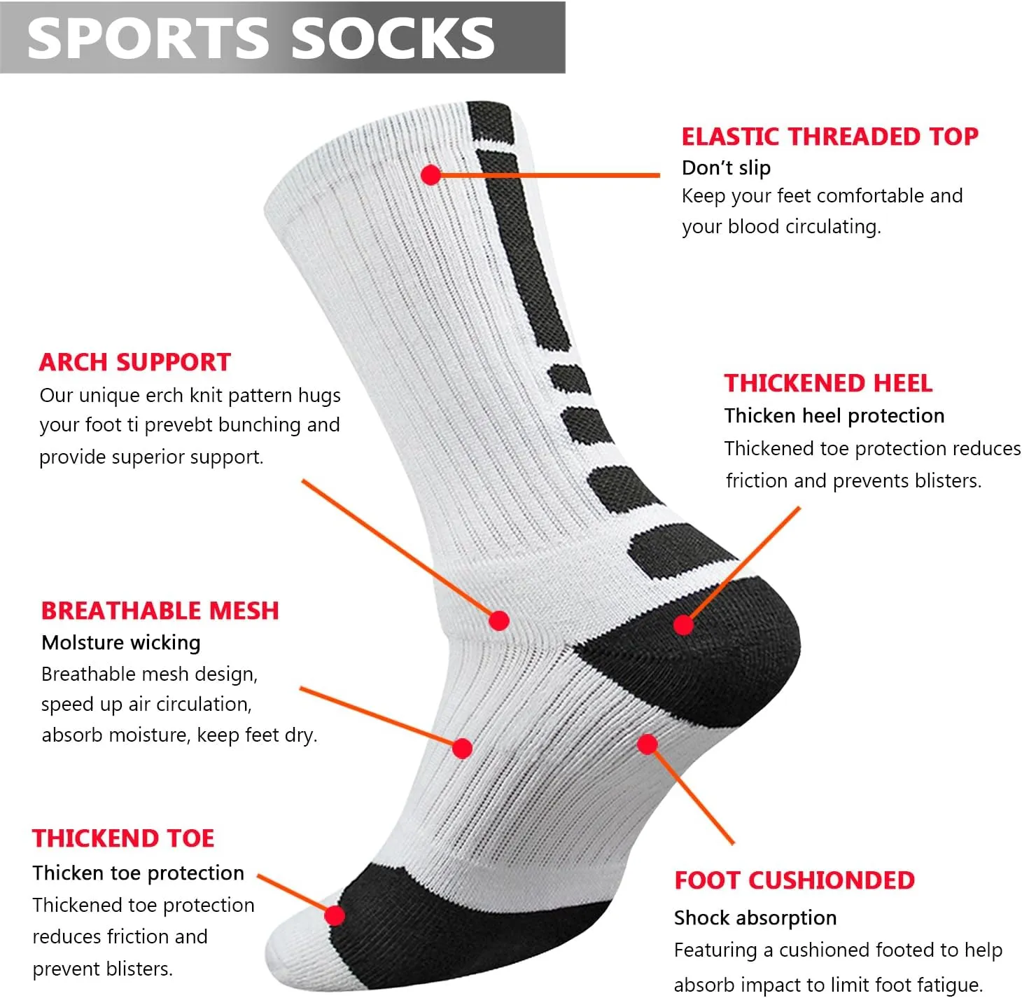 DRASEX Men's Sports Cushioned Athletic Crew Socks 4-Pack Performance Elite Basketball Thick Outdoor Socks