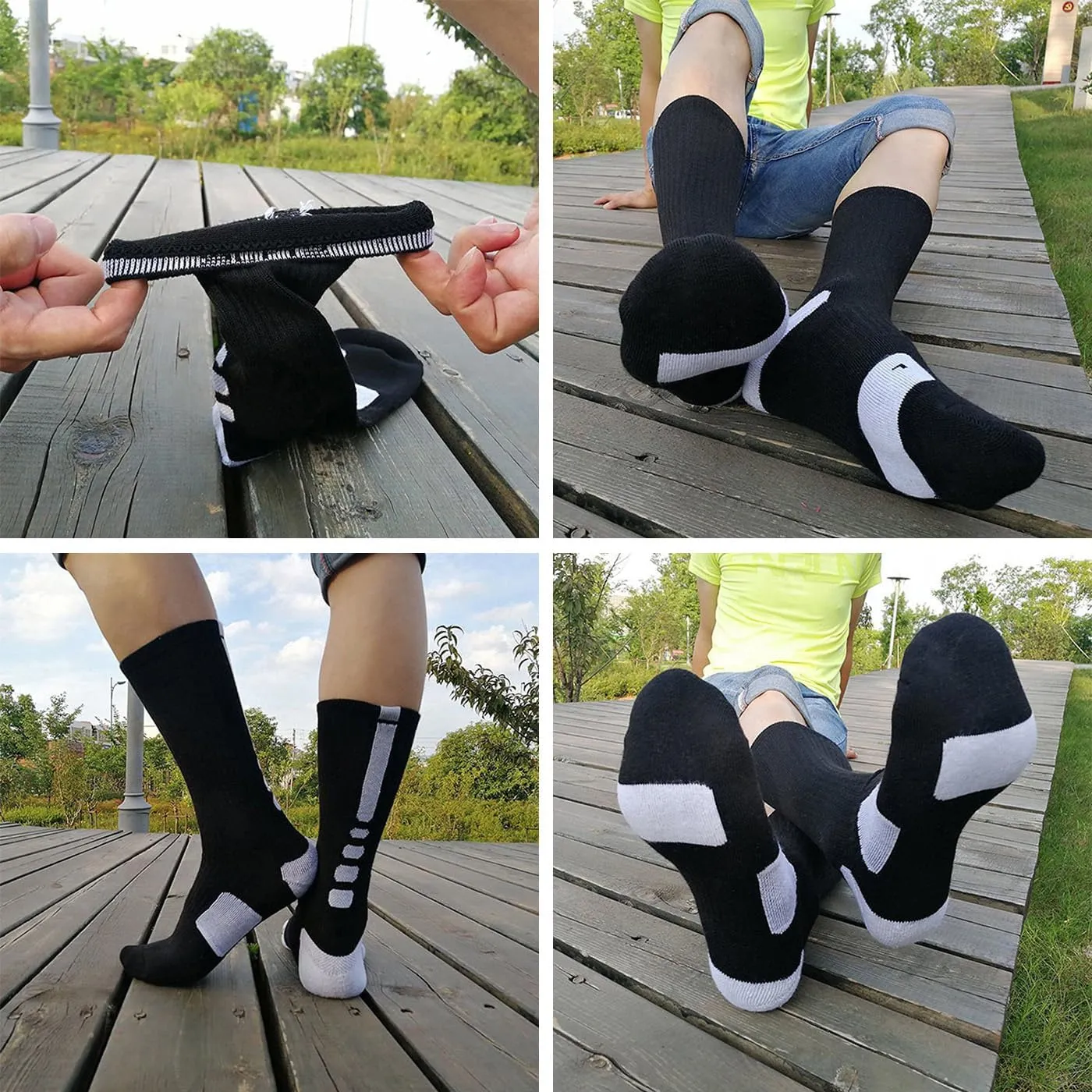 DRASEX Men's Sports Cushioned Athletic Crew Socks 4-Pack Performance Elite Basketball Thick Outdoor Socks