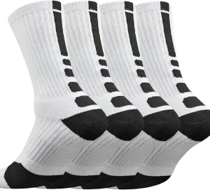 DRASEX Men's Sports Cushioned Athletic Crew Socks 4-Pack Performance Elite Basketball Thick Outdoor Socks