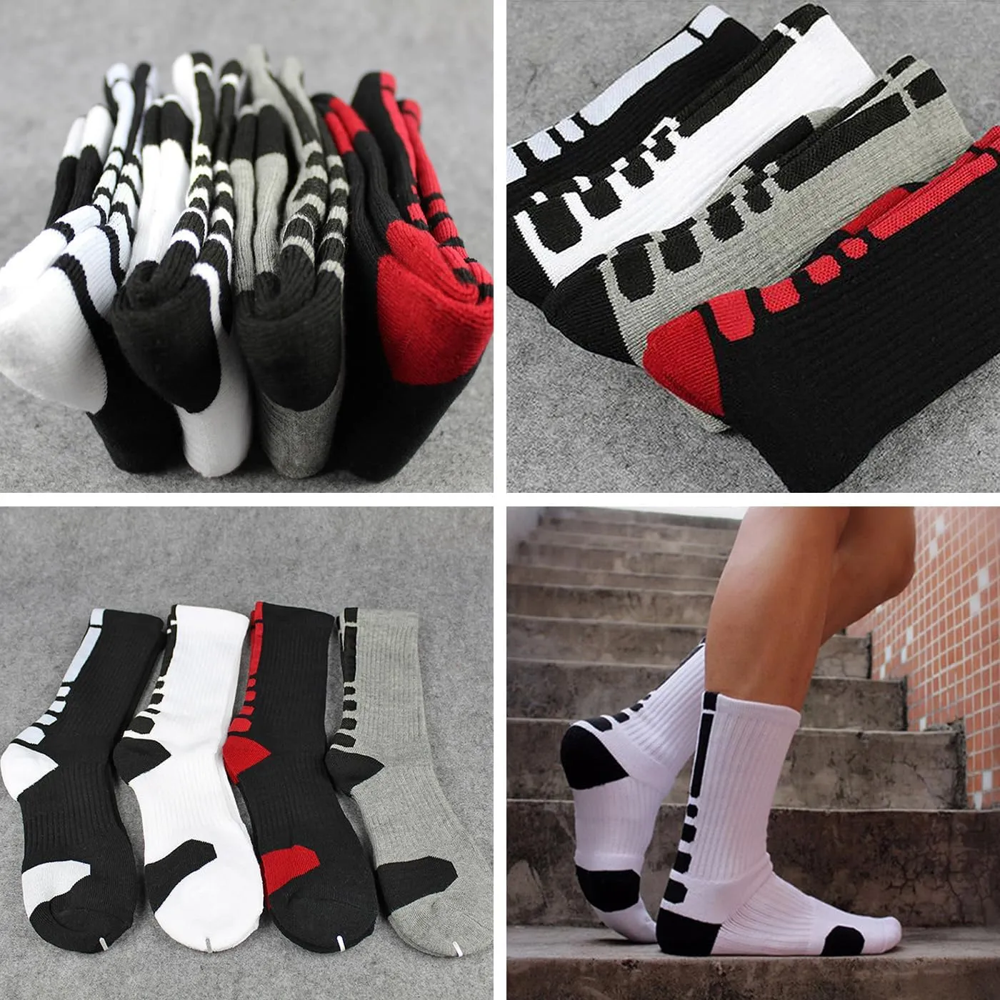 DRASEX Men's Sports Cushioned Athletic Crew Socks 4-Pack Performance Elite Basketball Thick Outdoor Socks