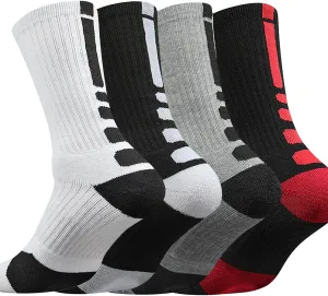 DRASEX Men's Sports Cushioned Athletic Crew Socks 4-Pack Performance Elite Basketball Thick Outdoor Socks