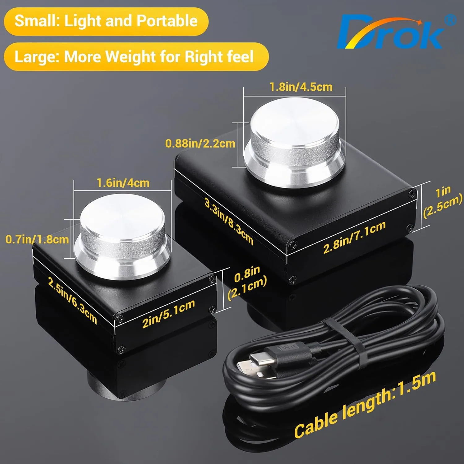 DROK USB Volume Control Knob - Computer Speaker External Volume Control with 1-Key Mute Function, Programmable, Compatible for PC/Mac/Android