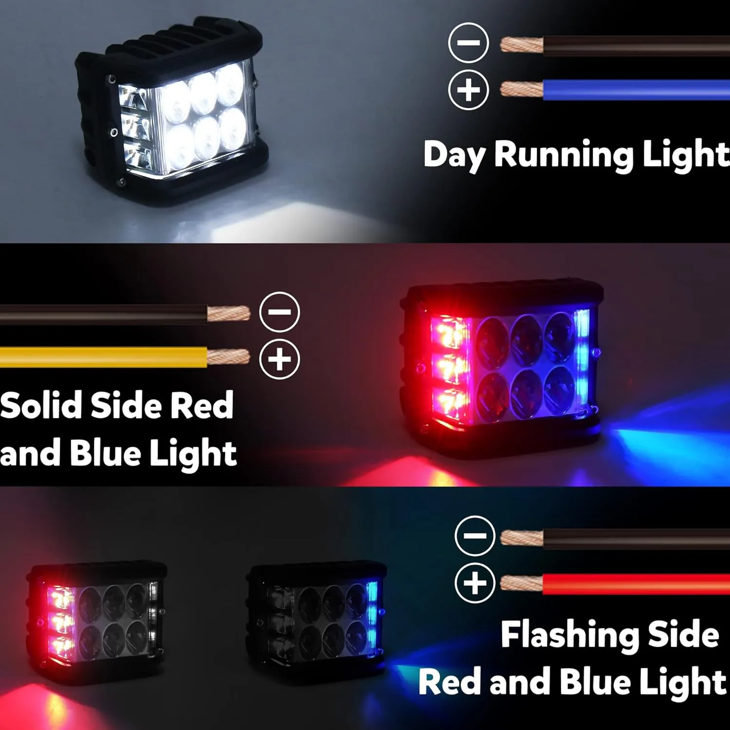 Dual Side Shooter LED Pod Lights with Red & Blue Strobe Pods 4 Inch Off Road Led Driving Lights Fit for 4x4 Jeep Truck Boat ATV SUV UTV