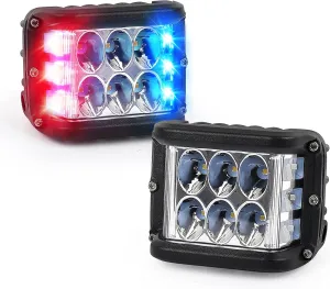 Dual Side Shooter LED Pod Lights with Red & Blue Strobe Pods 4 Inch Off Road Led Driving Lights Fit for 4x4 Jeep Truck Boat ATV SUV UTV