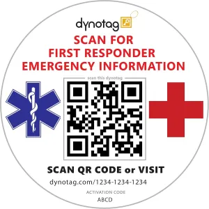 Dynotag® Web Enabled Smart Medical ID/Emergency Information Windshield Cling Decal with DynoIQ™ & Lifetime Service
