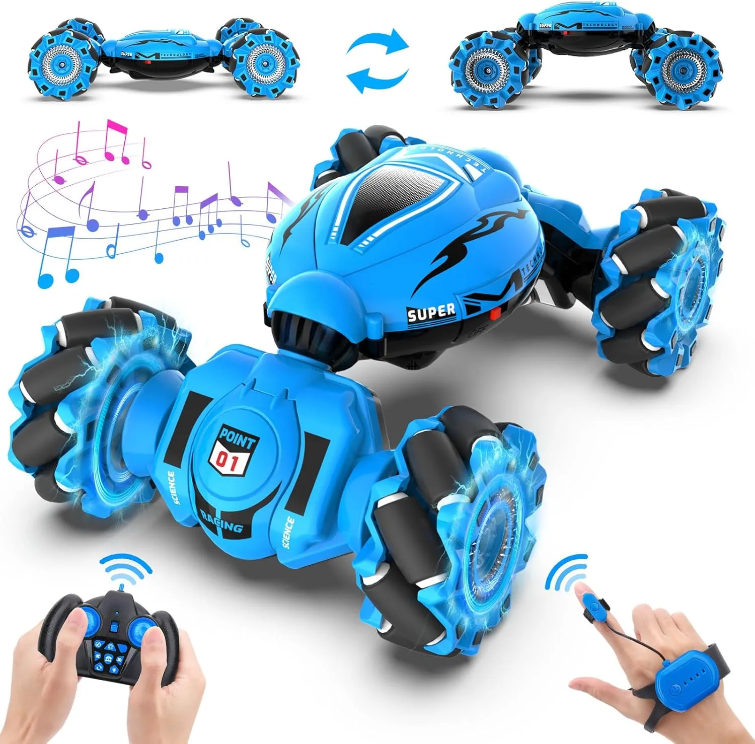 Dysaim Gesture RC Car, Gesture Sensing RC Stunt Car Toys for Kids 6-12 yr, 2.4GHz 4WD Hand Remote Control with Lights Music, Off-Road 360° Rotation Drift for Birthday Toy Gifts