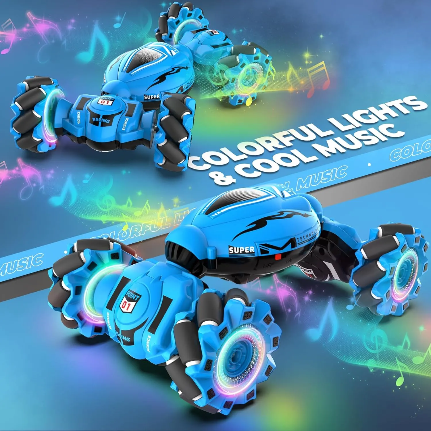 Dysaim Gesture RC Car, Gesture Sensing RC Stunt Car Toys for Kids 6-12 yr, 2.4GHz 4WD Hand Remote Control with Lights Music, Off-Road 360° Rotation Drift for Birthday Toy Gifts