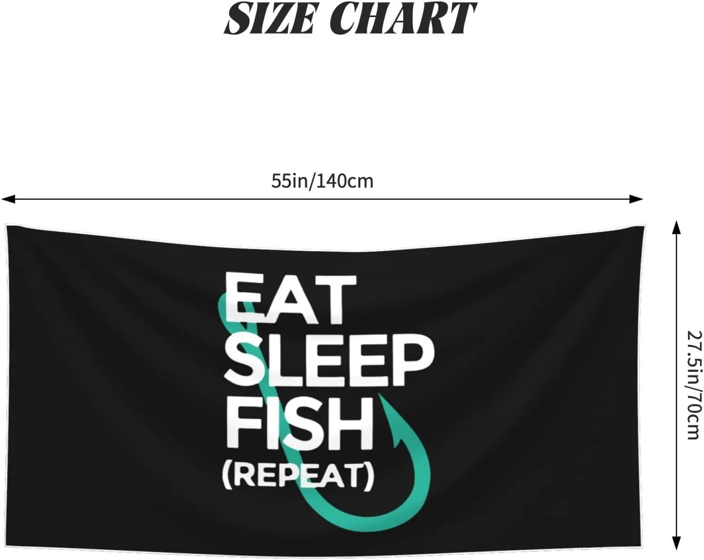 Eat Sleep Fish Repeat Large Beach Towel 27.5x55 Inches - Ultra Soft & Quick Dry, Lightweight Sand Towel for Pool, Travel, Summer | Bath Towel for Adults & Family