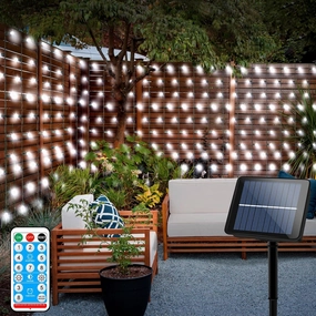 echosari Solar Powered Curtain Lights 33ftx 3ft 500 LED Outdoor Curtain Lights Waterproof with Timer 8 Modes for Christmas Garden Patio Fence Wedding Wall Window Gazebo Decor - Cool White