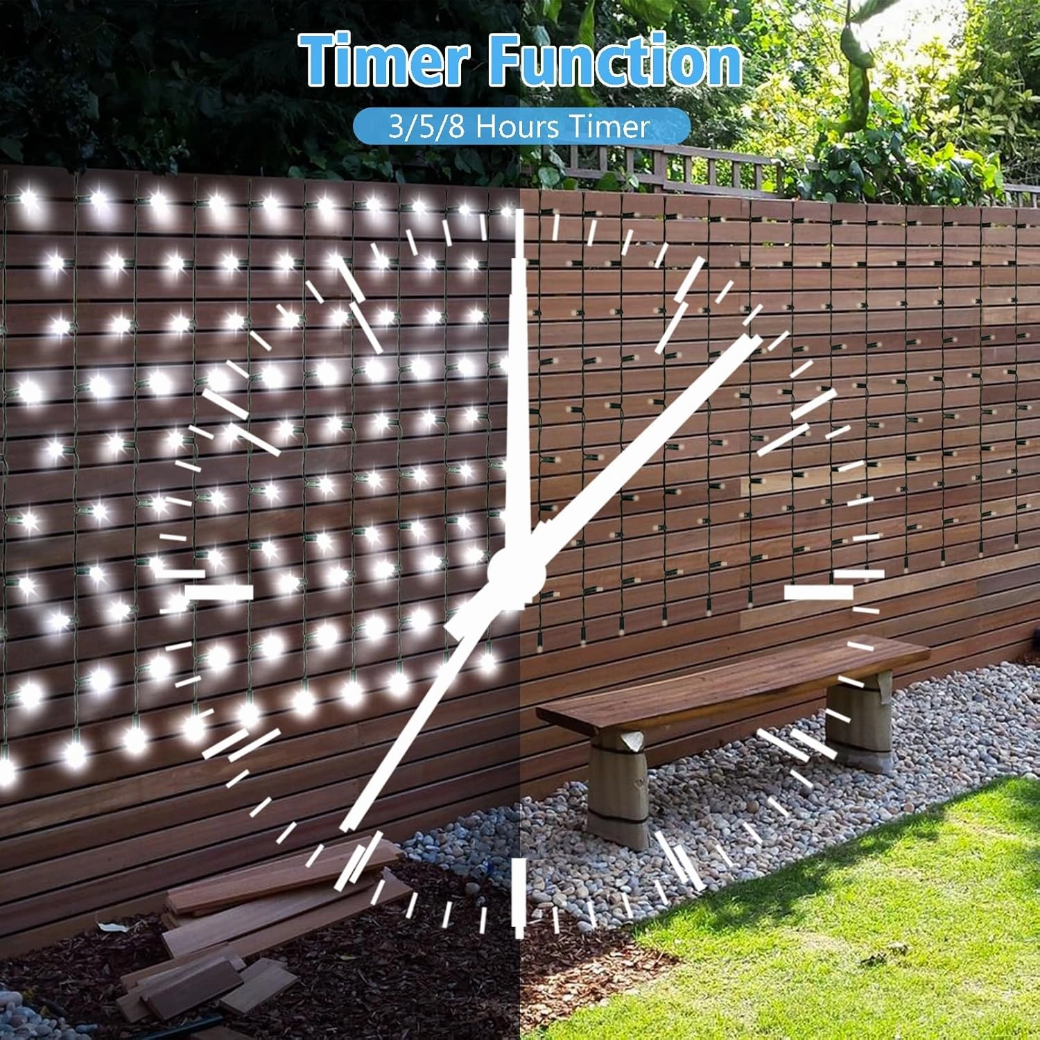 echosari Solar Powered Curtain Lights 33ftx 3ft 500 LED Outdoor Curtain Lights Waterproof with Timer 8 Modes for Christmas Garden Patio Fence Wedding Wall Window Gazebo Decor - Cool White