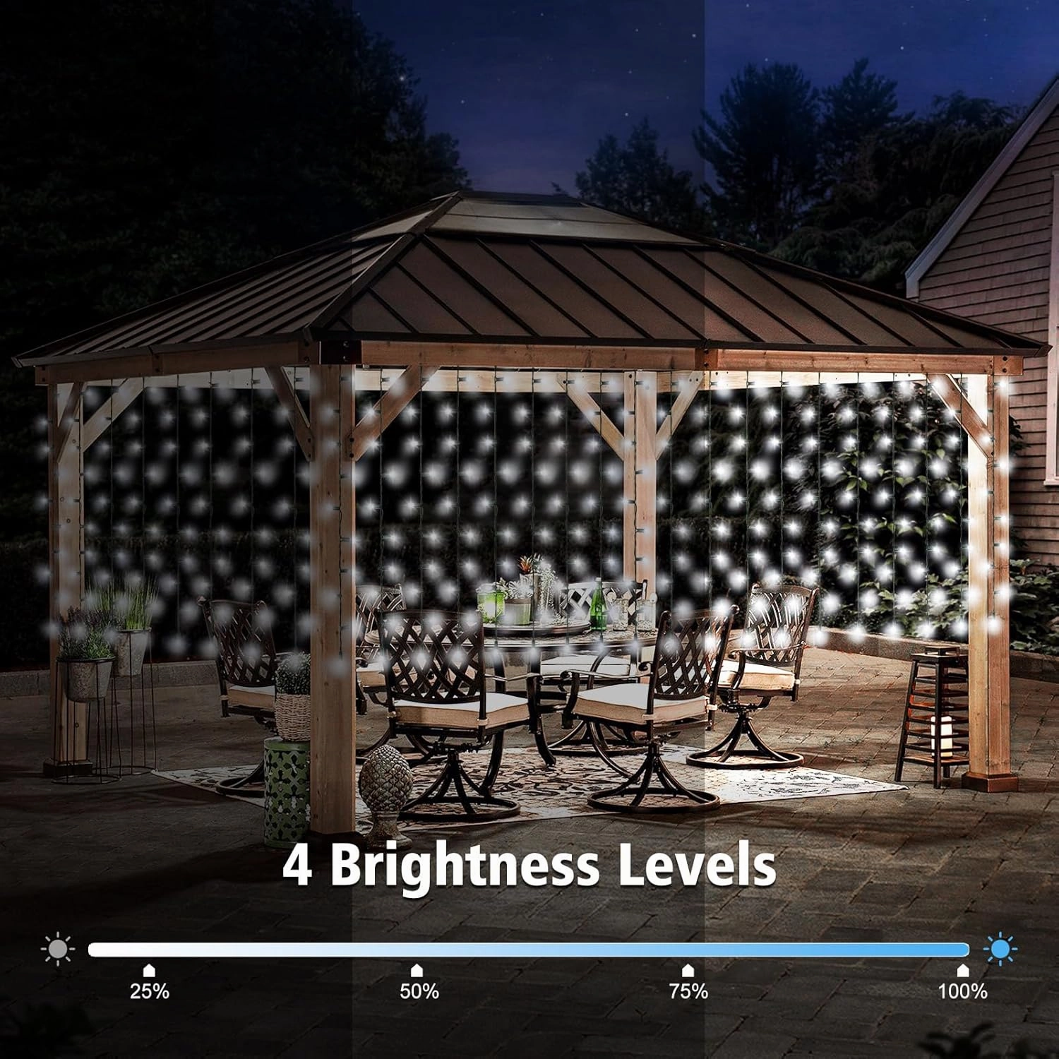 echosari Solar Powered Curtain Lights 33ftx 3ft 500 LED Outdoor Curtain Lights Waterproof with Timer 8 Modes for Christmas Garden Patio Fence Wedding Wall Window Gazebo Decor - Cool White