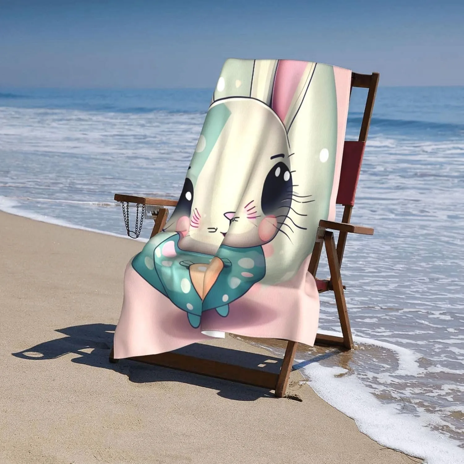 EkcoS Pink Cartoon Bunny Microfiber Absorbent Bath Towel,Soft and Absorbent, Towels for Bathroom, Gym, Hotel, and Spa (32x52inches)