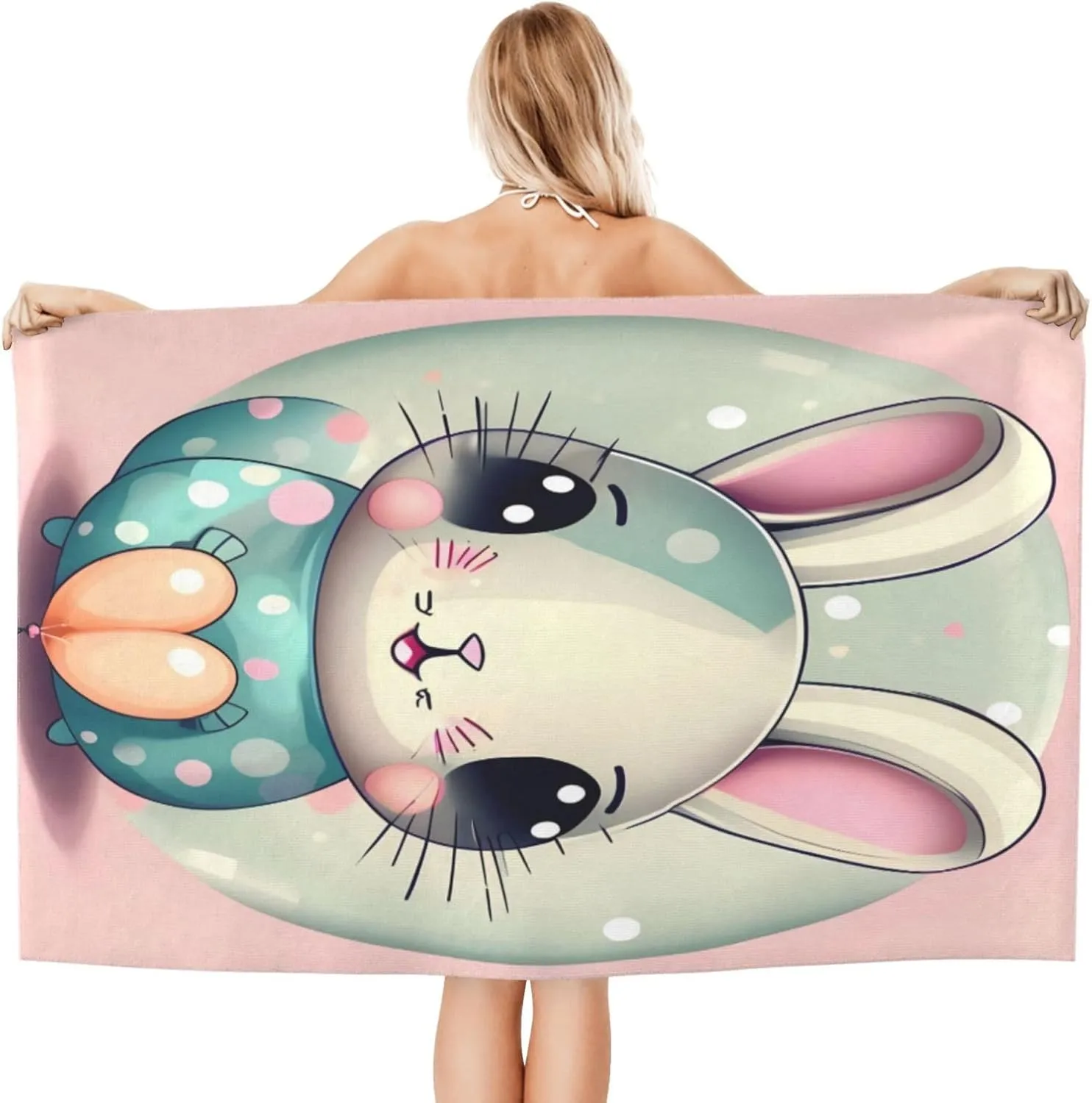 EkcoS Pink Cartoon Bunny Microfiber Absorbent Bath Towel,Soft and Absorbent, Towels for Bathroom, Gym, Hotel, and Spa (32x52inches)