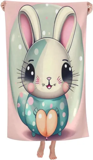 EkcoS Pink Cartoon Bunny Microfiber Absorbent Bath Towel,Soft and Absorbent, Towels for Bathroom, Gym, Hotel, and Spa (32x52inches)