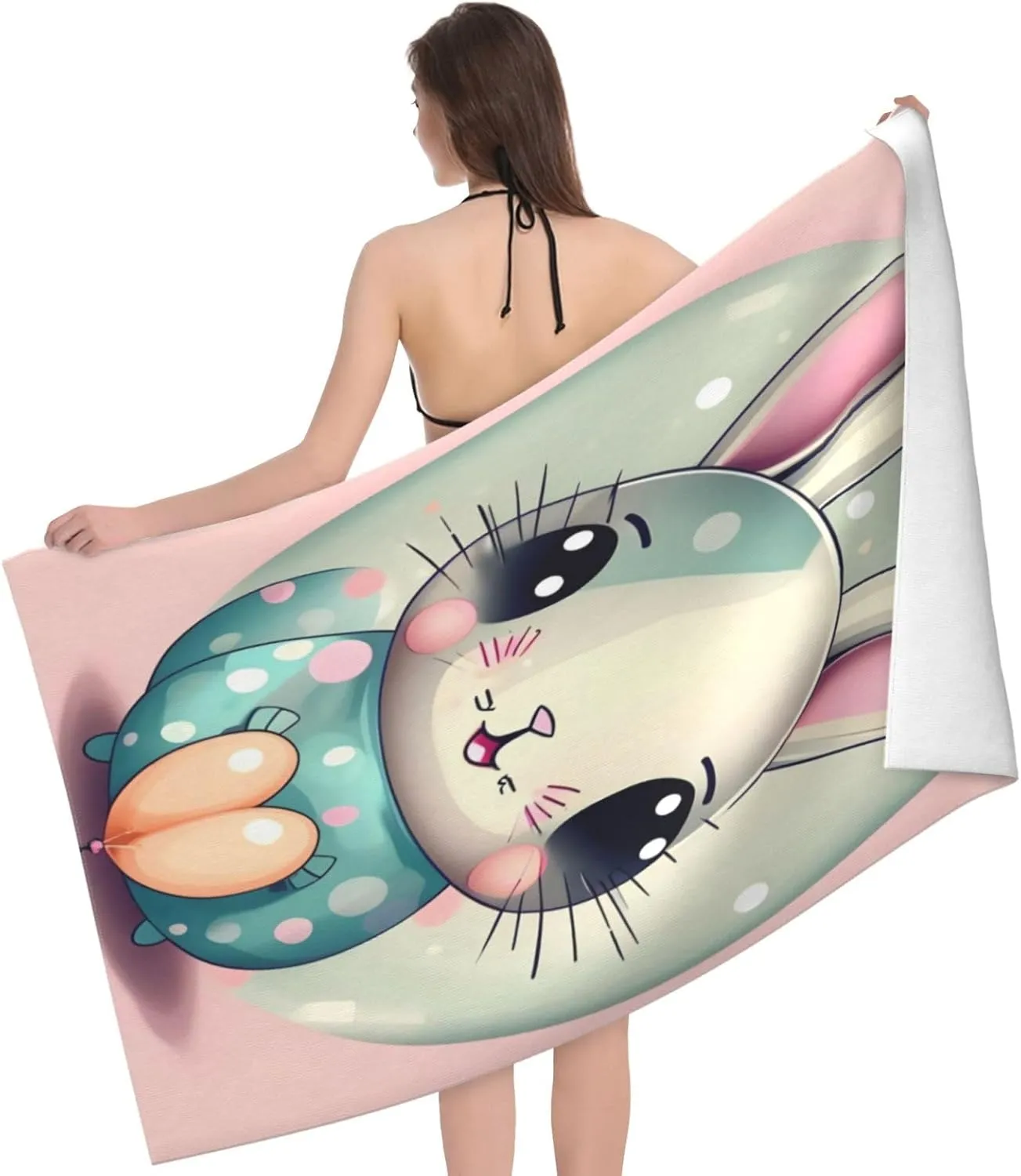 EkcoS Pink Cartoon Bunny Microfiber Absorbent Bath Towel,Soft and Absorbent, Towels for Bathroom, Gym, Hotel, and Spa (32x52inches)