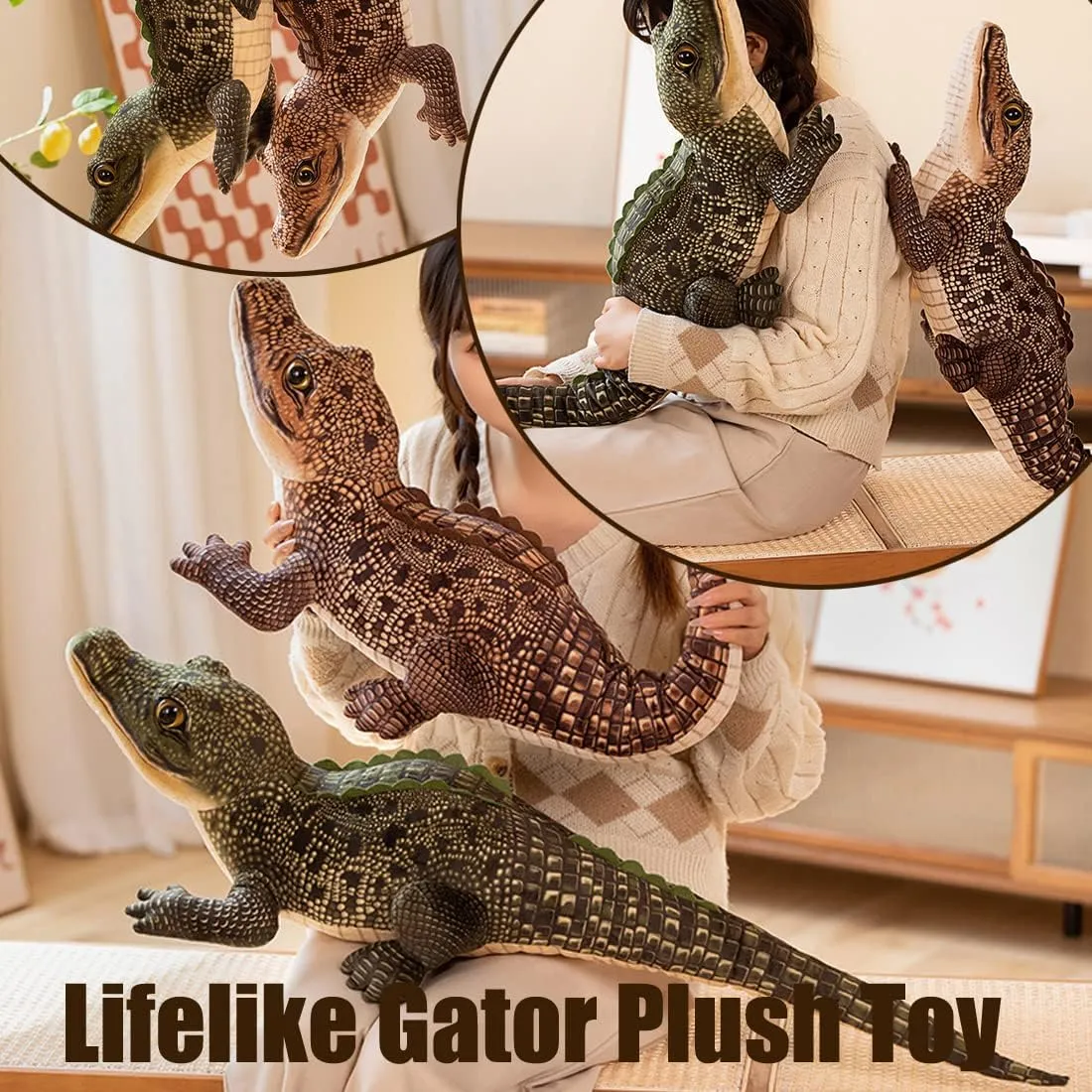 ELAINREN Lifelike Green Gator Stuffed Animals Realistic Big Crocodile Plush Toy Simulation Alligator Plushies Doll Gifts/39.3''