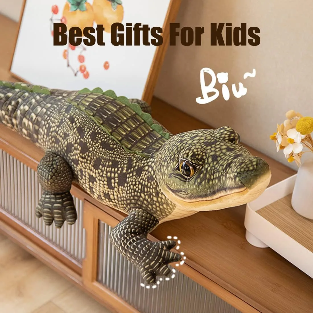 ELAINREN Lifelike Green Gator Stuffed Animals Realistic Big Crocodile Plush Toy Simulation Alligator Plushies Doll Gifts/39.3''