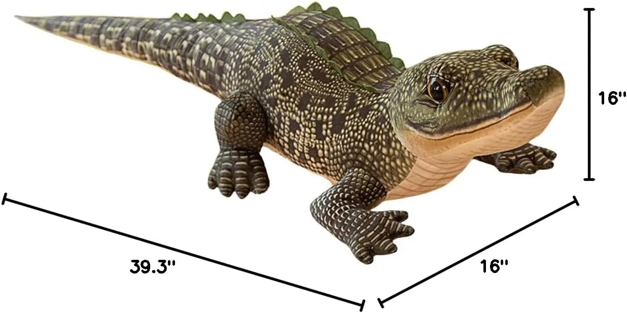 ELAINREN Lifelike Green Gator Stuffed Animals Realistic Big Crocodile Plush Toy Simulation Alligator Plushies Doll Gifts/39.3''