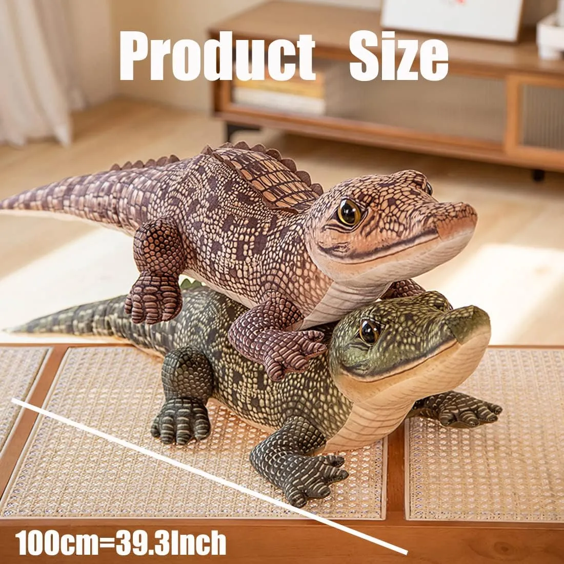 ELAINREN Lifelike Green Gator Stuffed Animals Realistic Big Crocodile Plush Toy Simulation Alligator Plushies Doll Gifts/39.3''