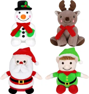 Elcoho 4 Pieces 7 inch Christmas Stuffed Animals Set Plush Toys Christmas Decoration Doll Set Santa Claus Snowman Elk Elf Xmas Party Favors