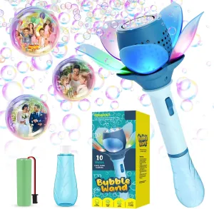 Electric Bubble Wand for Kids, Automatic Bubble Machine 10000  Bubbles Per Minute with Battery/Lights/120ml Solution, Light Up Flower Bubble Wand Bubble Toys for Summer Outdoor Party Wedding