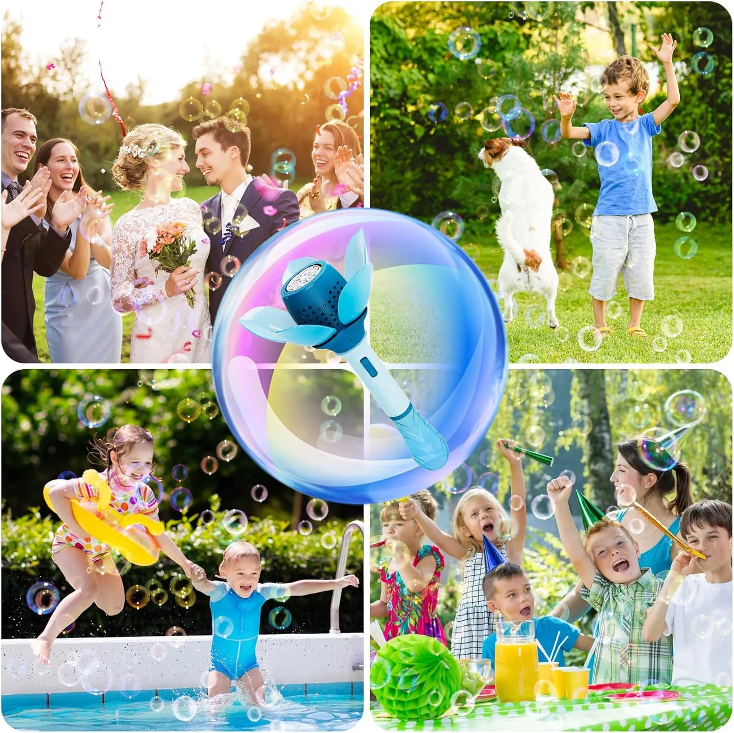 Electric Bubble Wand for Kids, Automatic Bubble Machine 10000  Bubbles Per Minute with Battery/Lights/120ml Solution, Light Up Flower Bubble Wand Bubble Toys for Summer Outdoor Party Wedding