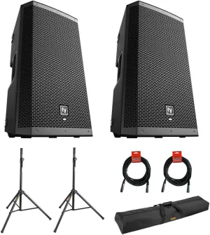 Electro-Voice ZLX-12P-G2 12" 2-Way 1000W Powered Loudspeaker with Bluetooth (Black) Bundle with 2X Steel Speaker Stand, Stand Bag 51"& 2X XLR Cable