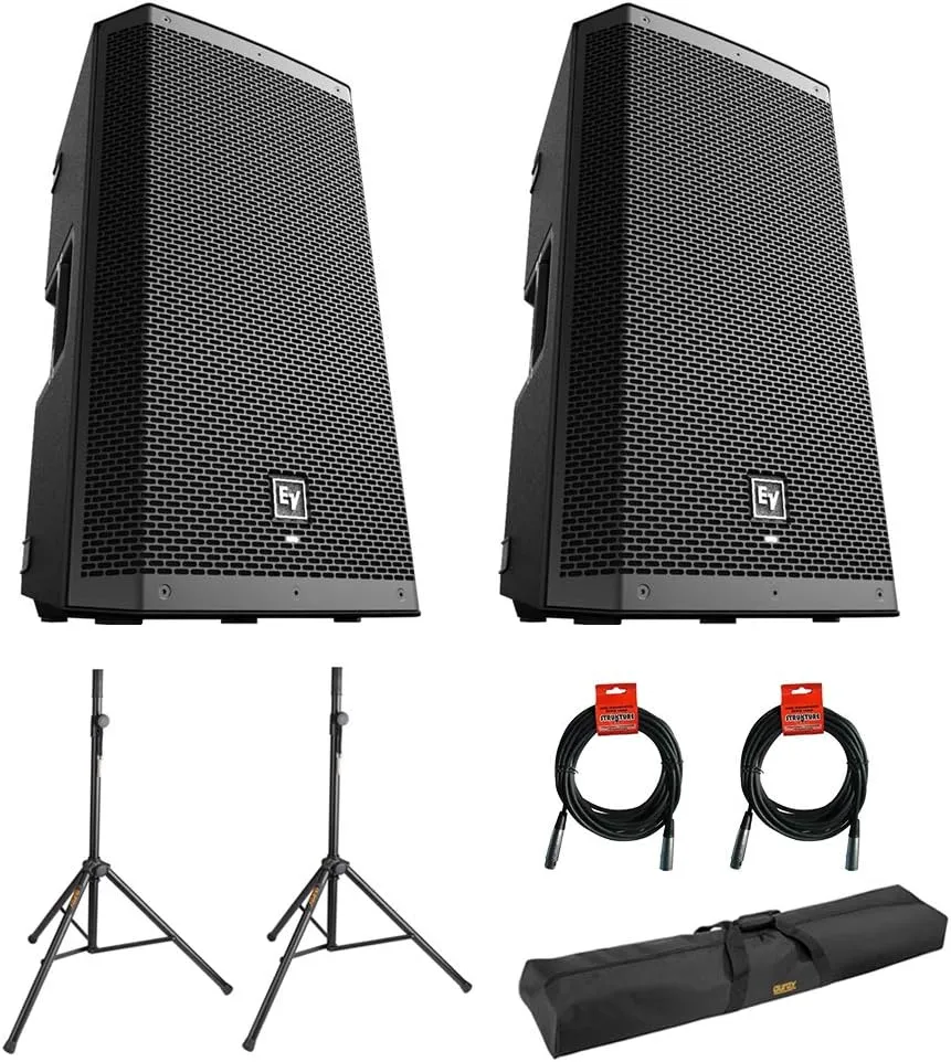 Electro-Voice ZLX-12P-G2 12" 2-Way 1000W Powered Loudspeaker with Bluetooth (Black) Bundle with 2X Steel Speaker Stand, Stand Bag 51"& 2X XLR Cable