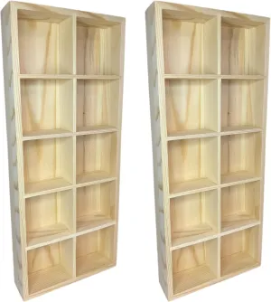 Eledoll Dollhouse Furniture Wood 2x5 Grid Shelf Doll Furniture for Collectible Miniatures 1:6 Scale 11.5 inch Fashion Doll Wardrobe DIY Dollhouse 13 inch Tall 2-Pack Set 2x5 Grid