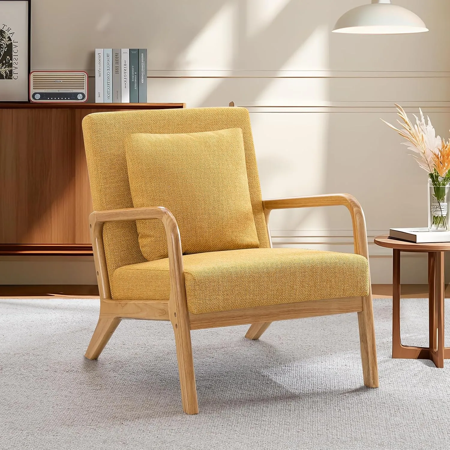 ELUCHANG Accent Chair,Mid-Century Modern Accent Chair,Fabric Reading Armchair,Easy Assembly,Lounge Chair for Living Room Bedroom Apartment (1, Yellow)