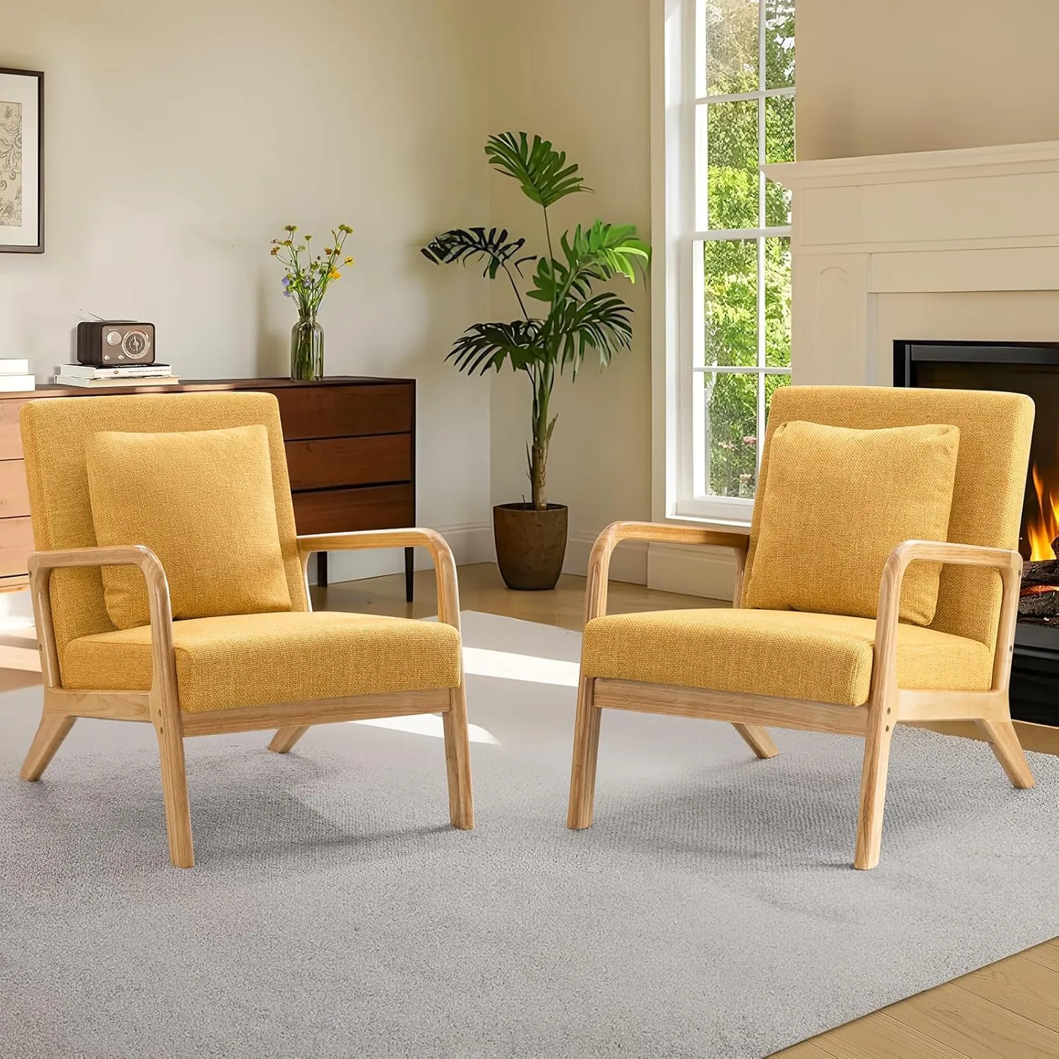 ELUCHANG Accent Chair,Mid-Century Modern Accent Chair,Fabric Reading Armchair,Easy Assembly,Lounge Chair for Living Room Bedroom Apartment (1, Yellow)