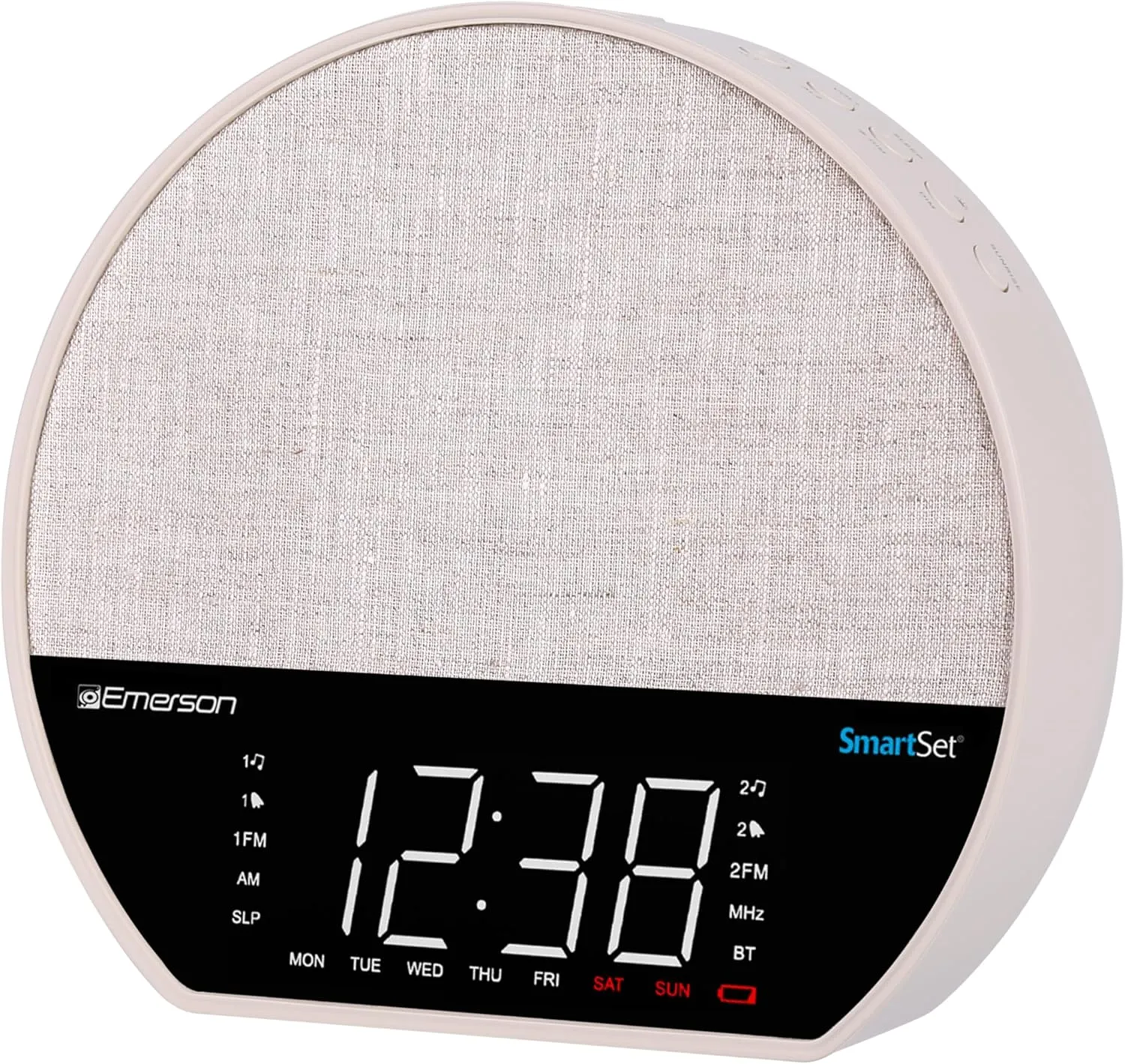 Emerson CKSS7071 Sunrise Smartset Alarm Clock Radio with 1.2" LED Display, White Noise, 6 Soothing Sounds, 8-Color Dimmable LED, Bluetooth Speaker, White