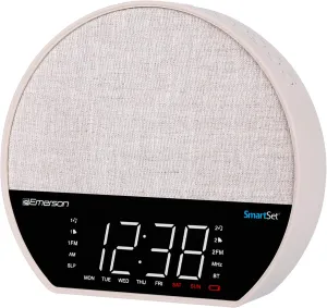 Emerson CKSS7071 Sunrise Smartset Alarm Clock Radio with 1.2" LED Display, White Noise, 6 Soothing Sounds, 8-Color Dimmable LED, Bluetooth Speaker, White