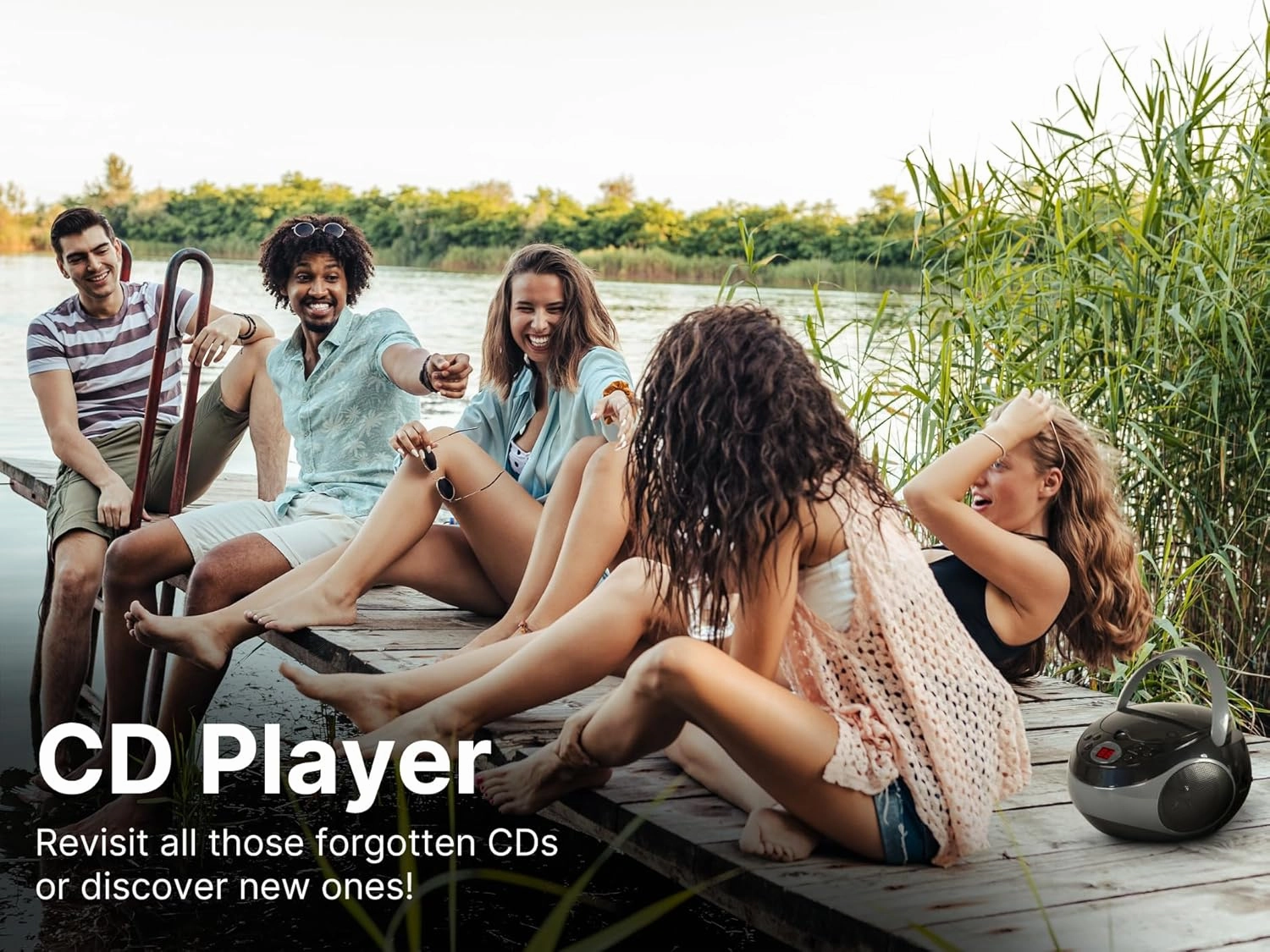 Emerson EPB-3000 Portable CD Player with AM/FM Radio, Programmable Memory, Dual Stereo Speakers, 3.5mm AUX Input, and Two-Way Power for Home or On-The-Go Entertainment – Ideal for Music Lovers