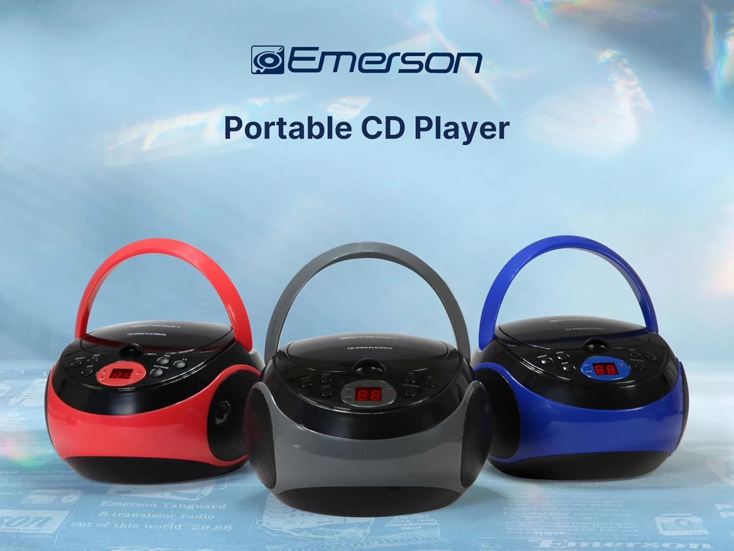 Emerson EPB-3000 Portable CD Player with AM/FM Radio, Programmable Memory, Dual Stereo Speakers, 3.5mm AUX Input, and Two-Way Power for Home or On-The-Go Entertainment – Ideal for Music Lovers