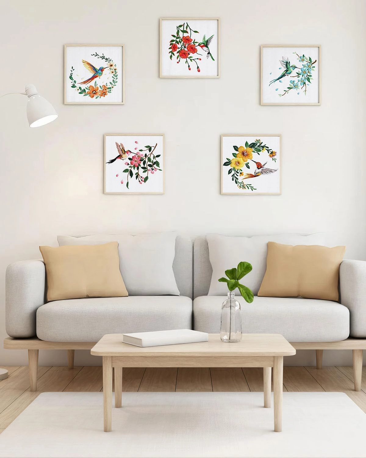 ERKOON 5 Sets Embroidery Kit for Beginners, Hummingbird and Flower Cross Stitch Set for Include Embroidery Cloth Hoops Threads for Craft Lover Hand Stitch with Embroidery Skill Techniques