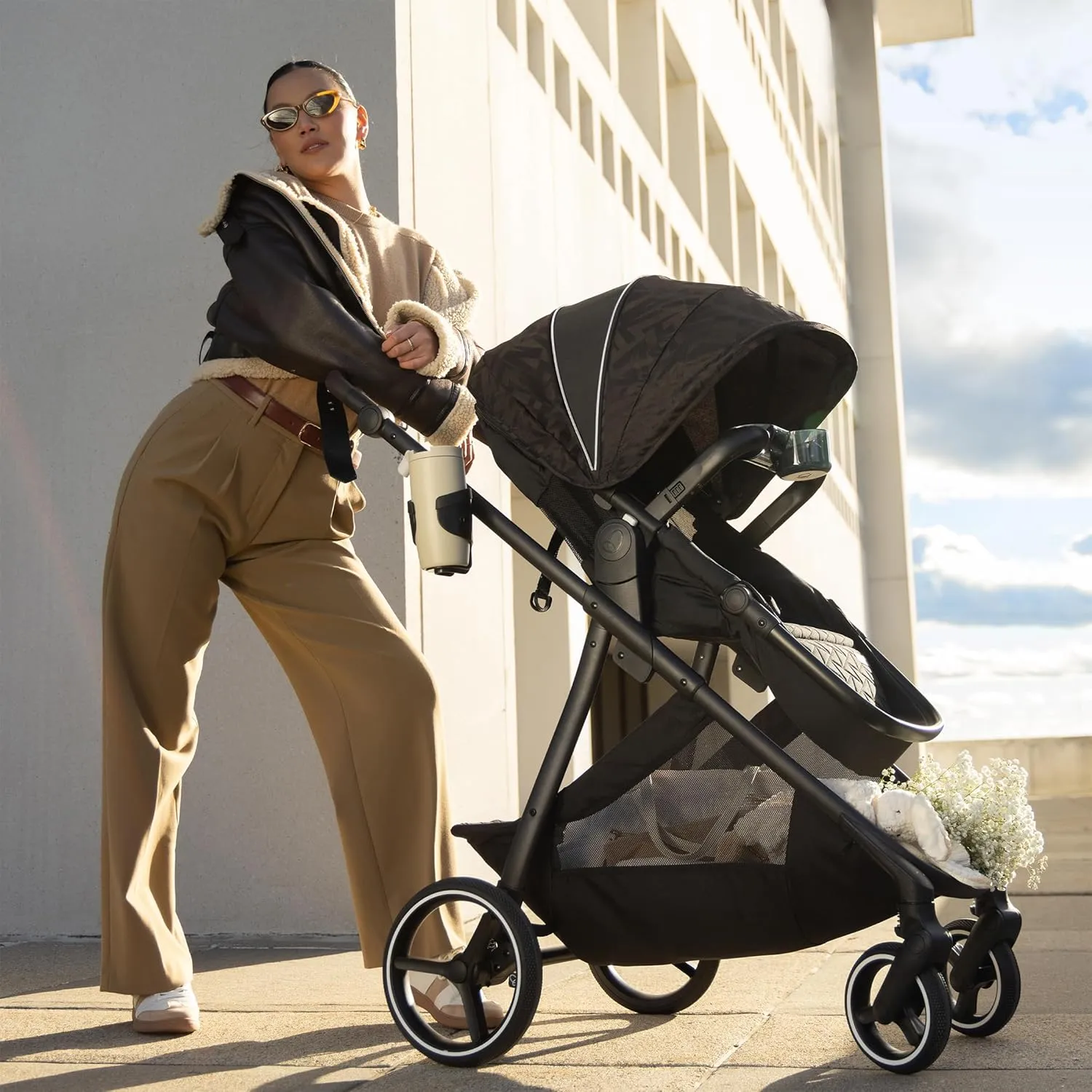 Evenflo Shyft Intuiti  Travel System Featuring Revolve180 LiteMax NXT with SensorySoothe (Angler Tweed)